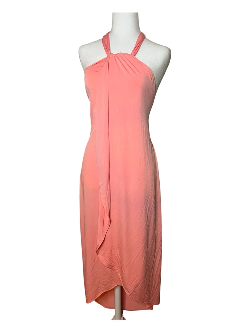 VENUS Coral Halter High-Low Midi Dress
